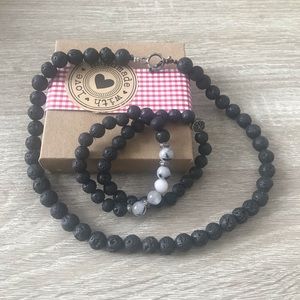BNIB🪨Set of 3! Lava Rock Healing Necklace & Bracelet Set🪨
